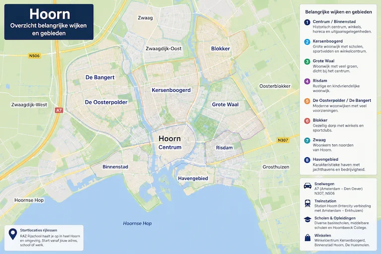 Rijschool Hoorn - Kaart van wijken en lesgebieden